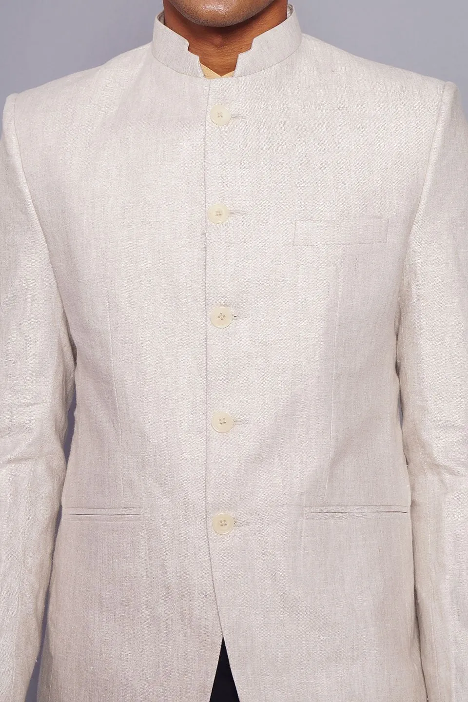 100% Linen Natural Bandhgala