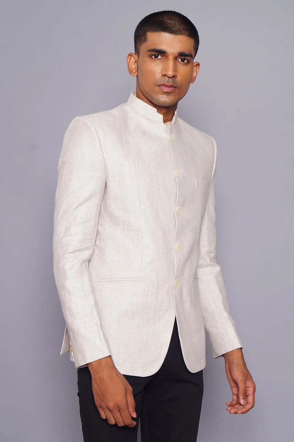 100% Linen Natural Bandhgala