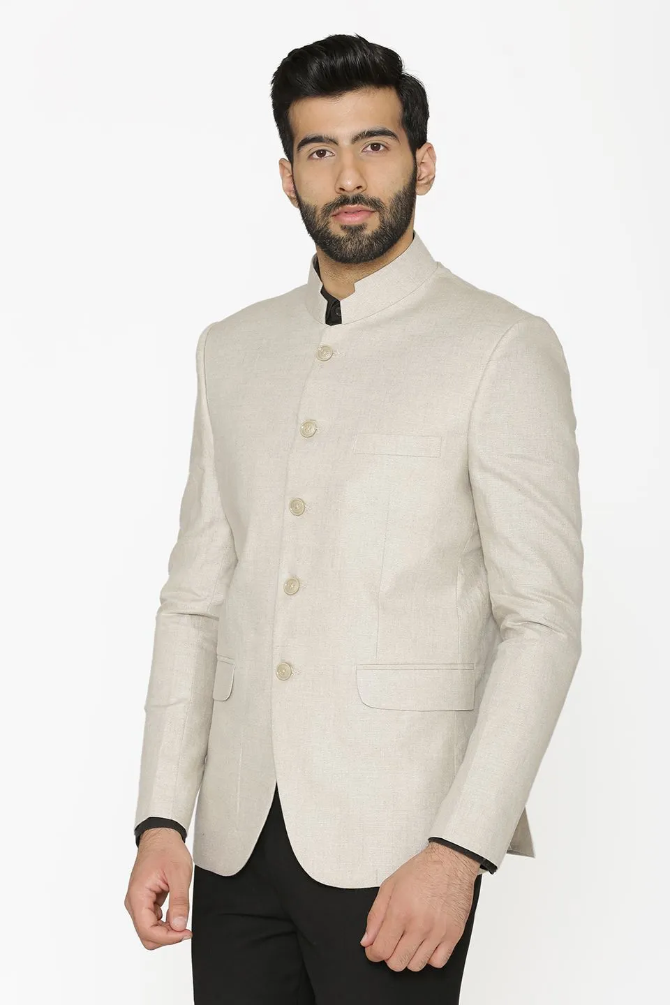 100% Linen White Bandhgala