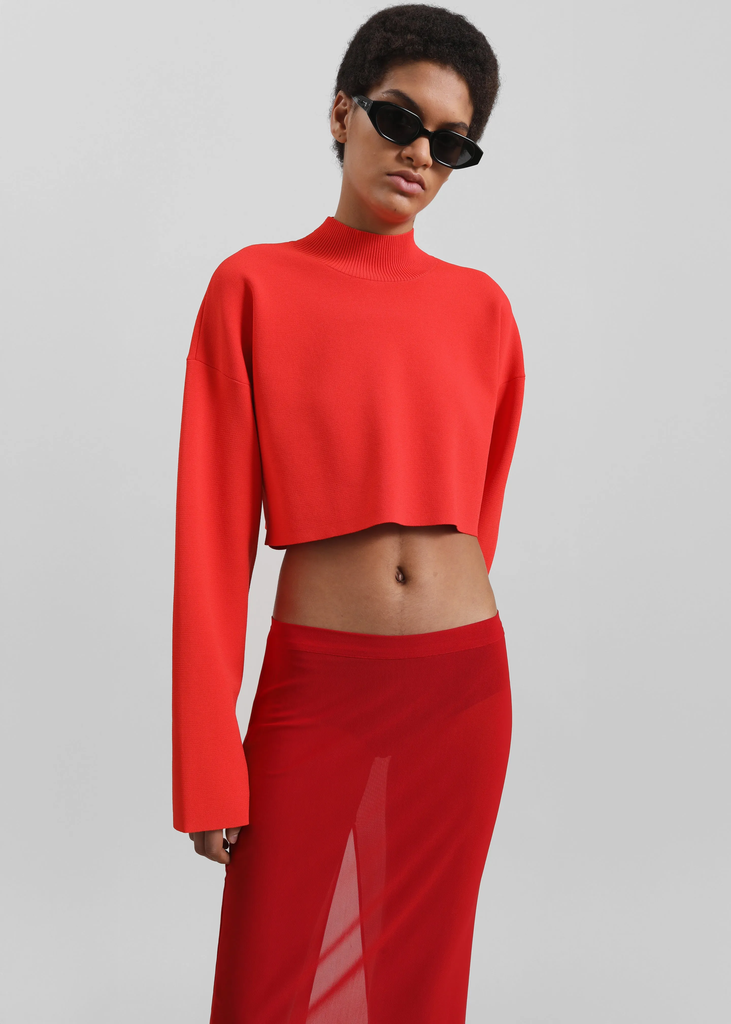 3.1 Phillip Lim Compact Rib Cropped Turtleneck - Poppy