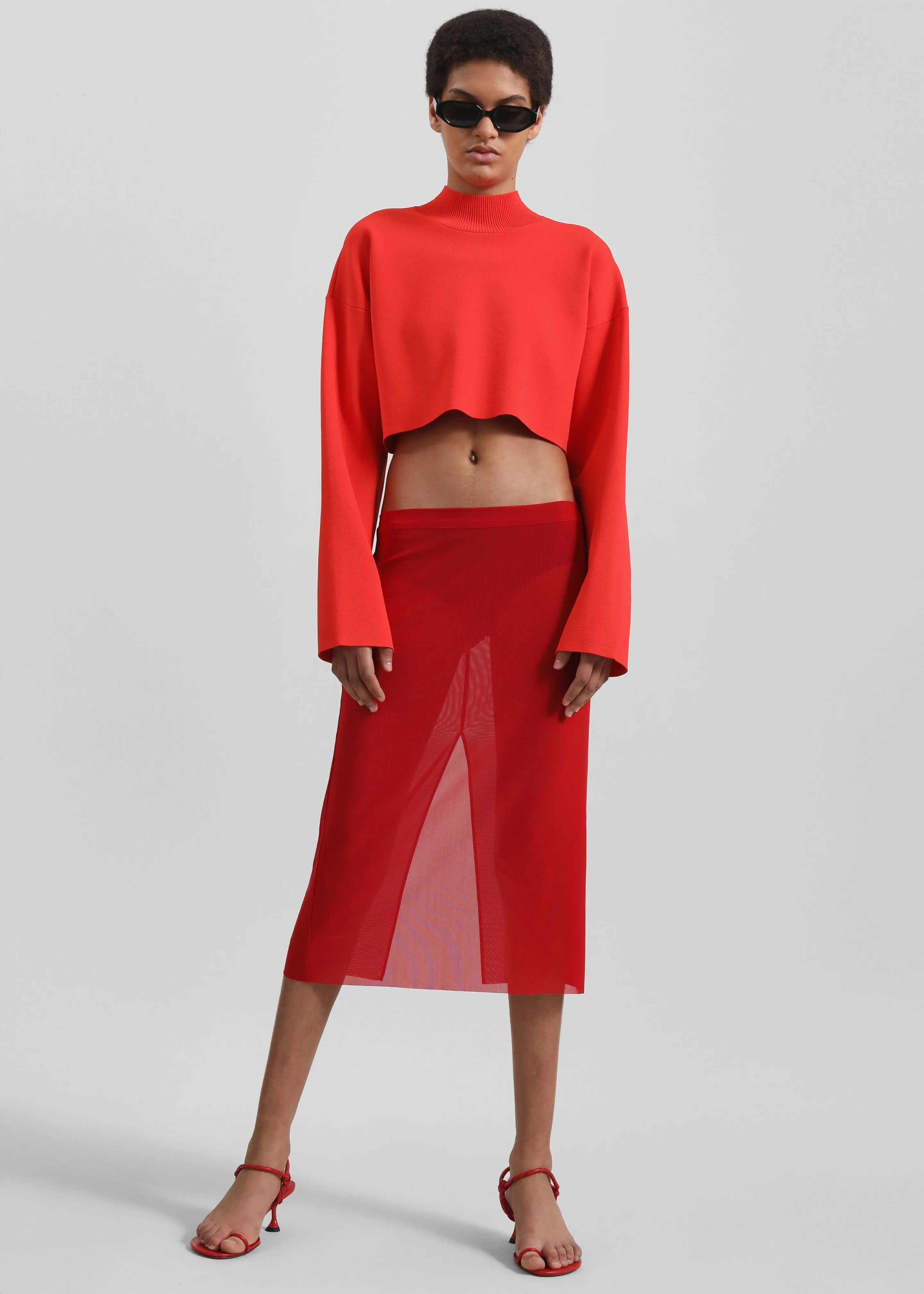 3.1 Phillip Lim Compact Rib Cropped Turtleneck - Poppy