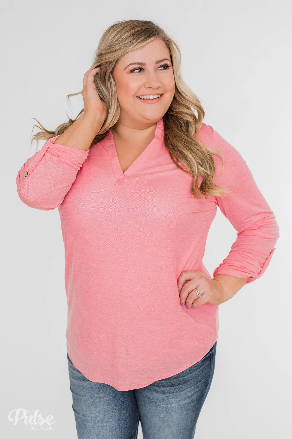 Always Be True V-Neck Top- Pink