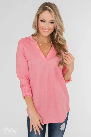 Always Be True V-Neck Top- Pink