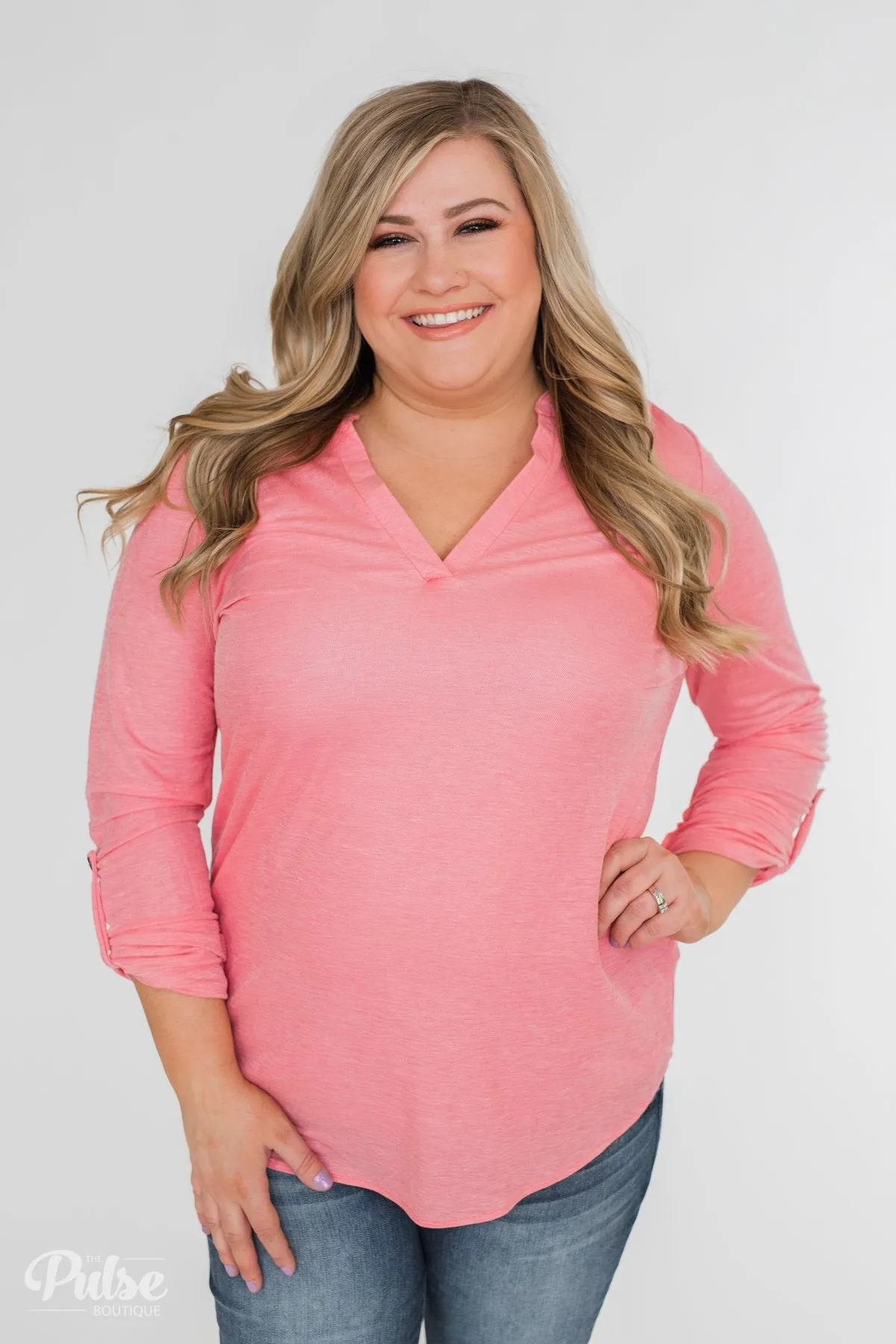 Always Be True V-Neck Top- Pink