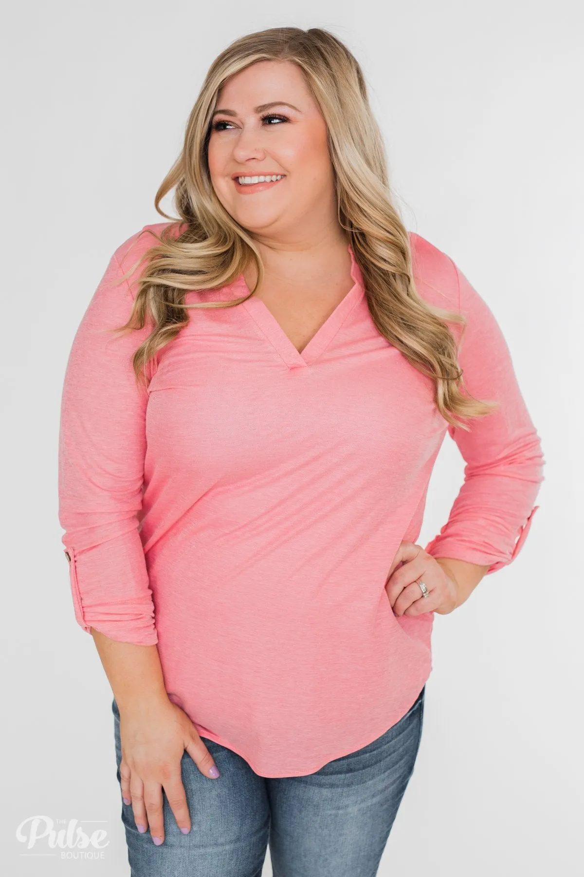 Always Be True V-Neck Top- Pink