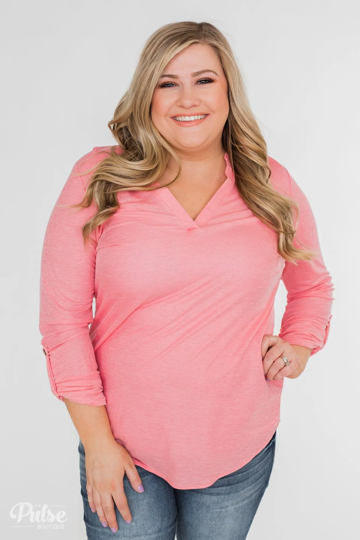 Always Be True V-Neck Top- Pink
