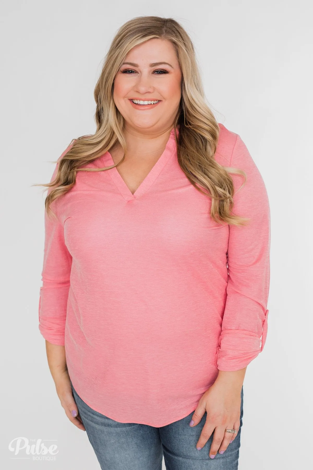 Always Be True V-Neck Top- Pink