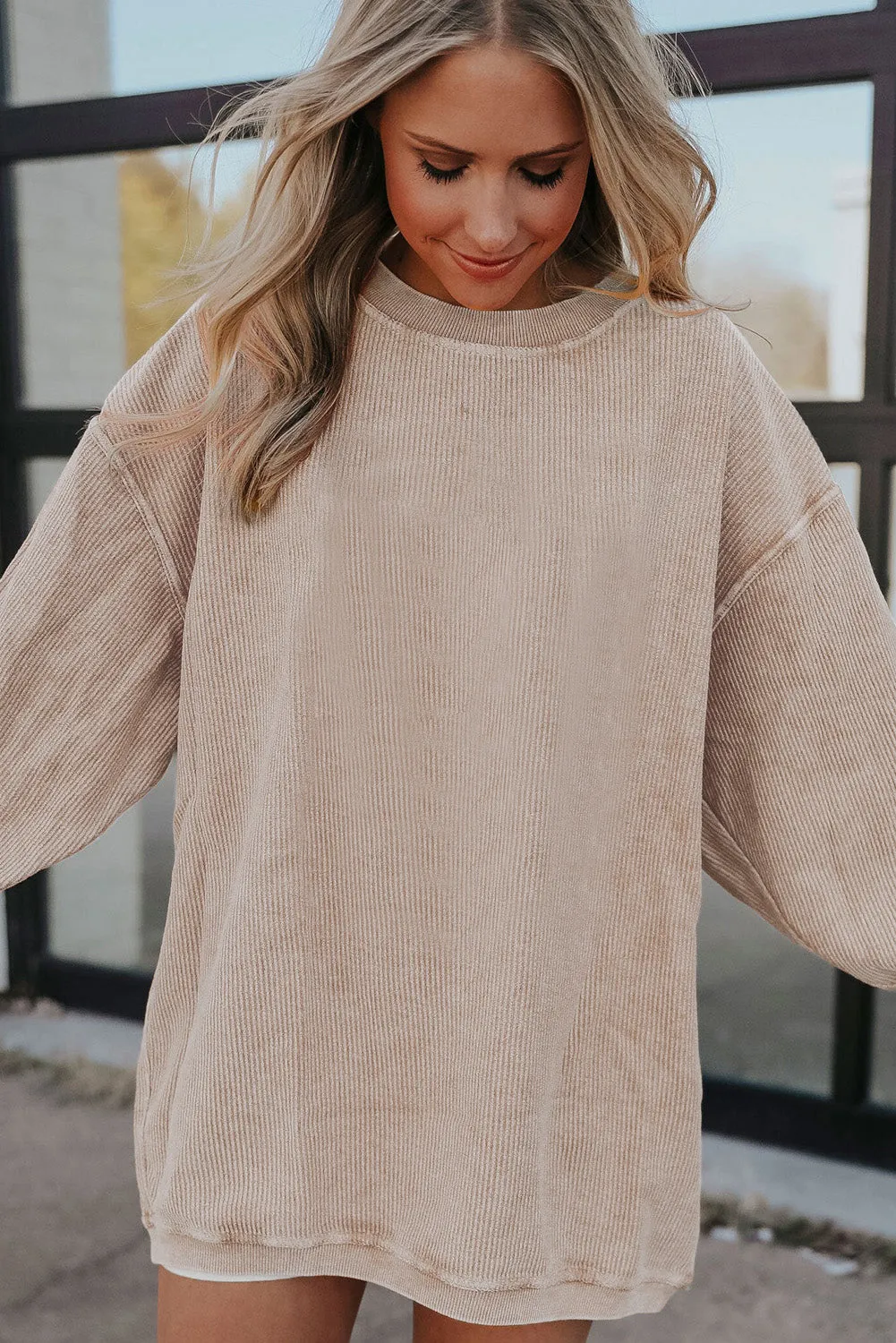 Apricot JOLENE Ribbed Corded Oversized Sweatshirt
