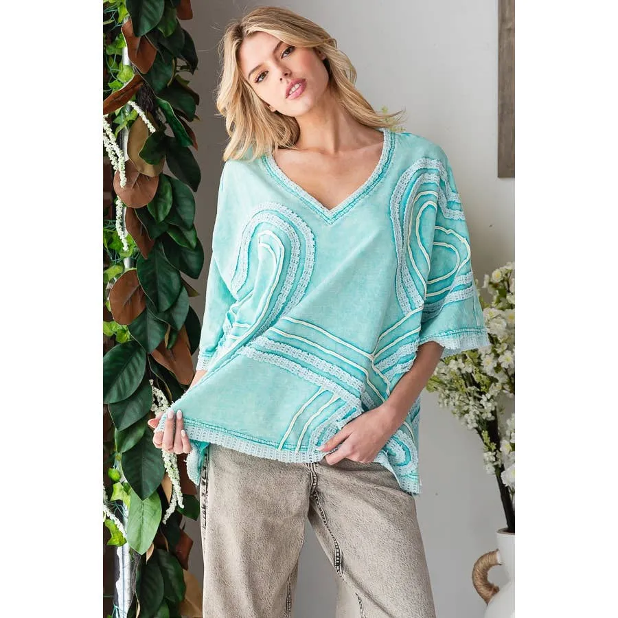 Aqua Washed Connective Hearts V Neck Oli&Hali Tops