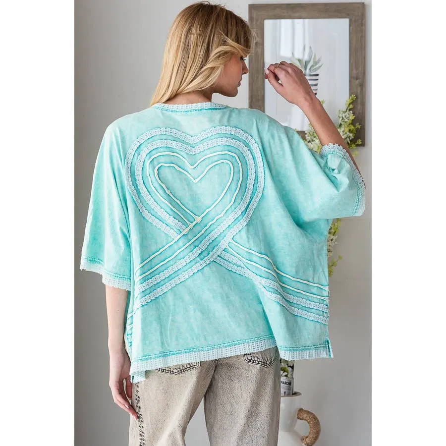 Aqua Washed Connective Hearts V Neck Oli&Hali Tops