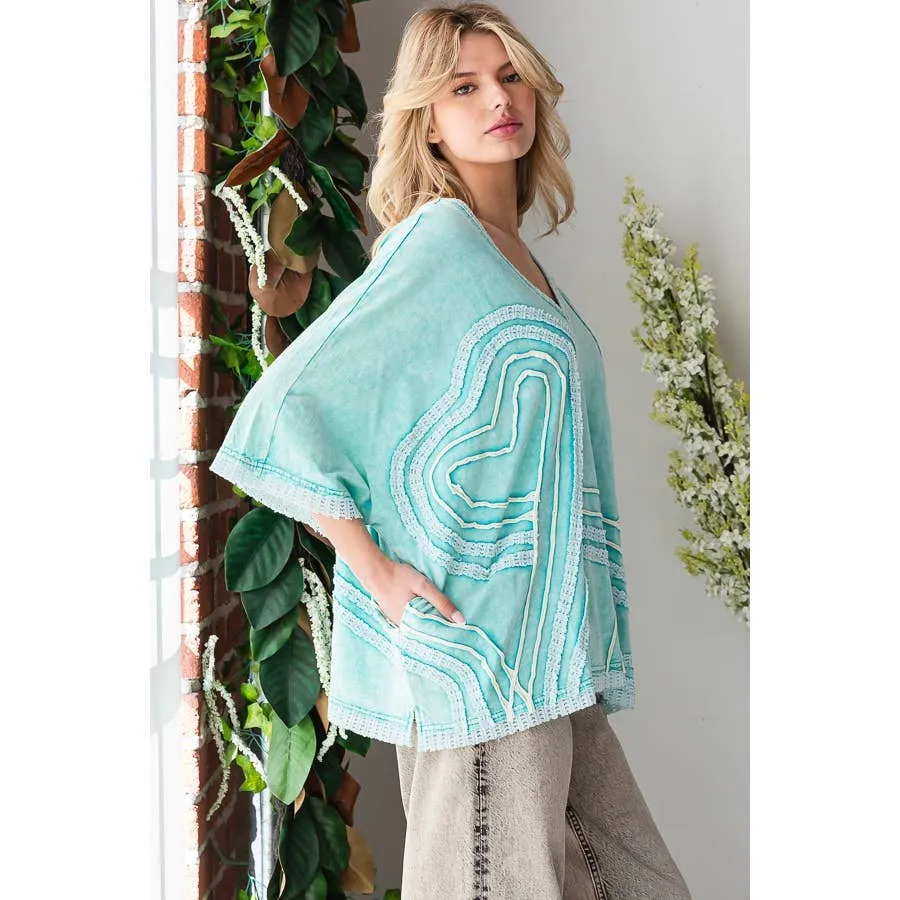 Aqua Washed Connective Hearts V Neck Oli&Hali Tops