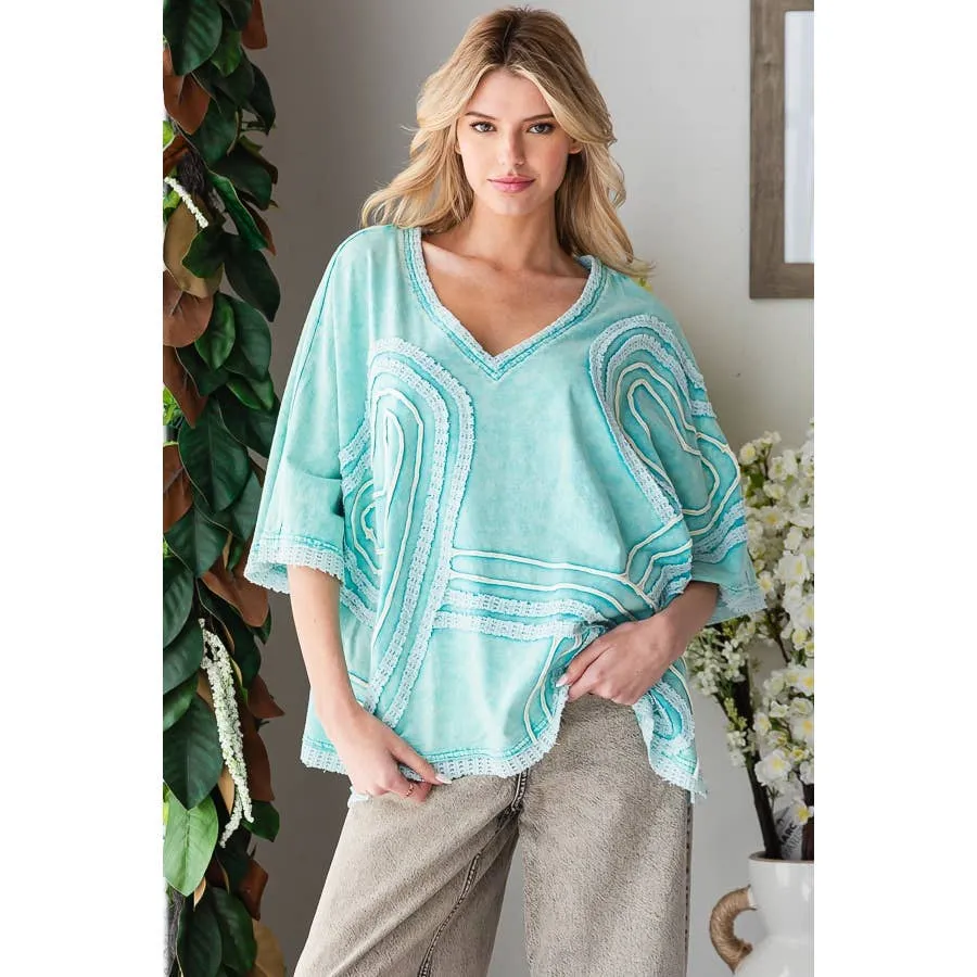 Aqua Washed Connective Hearts V Neck Oli&Hali Tops