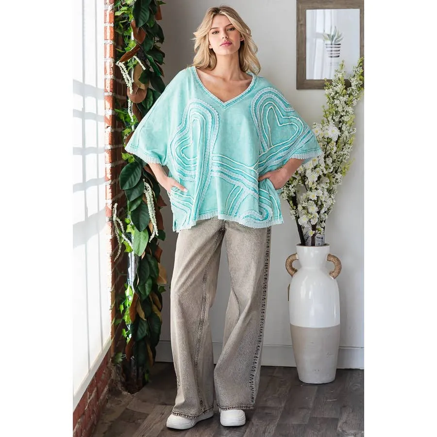 Aqua Washed Connective Hearts V Neck Oli&Hali Tops