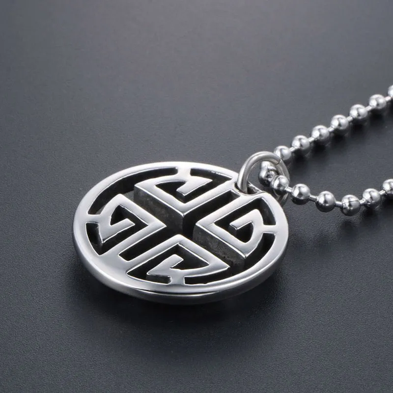 Artistic Dual Ring Long Necklace with Auspicious Pattern for Men