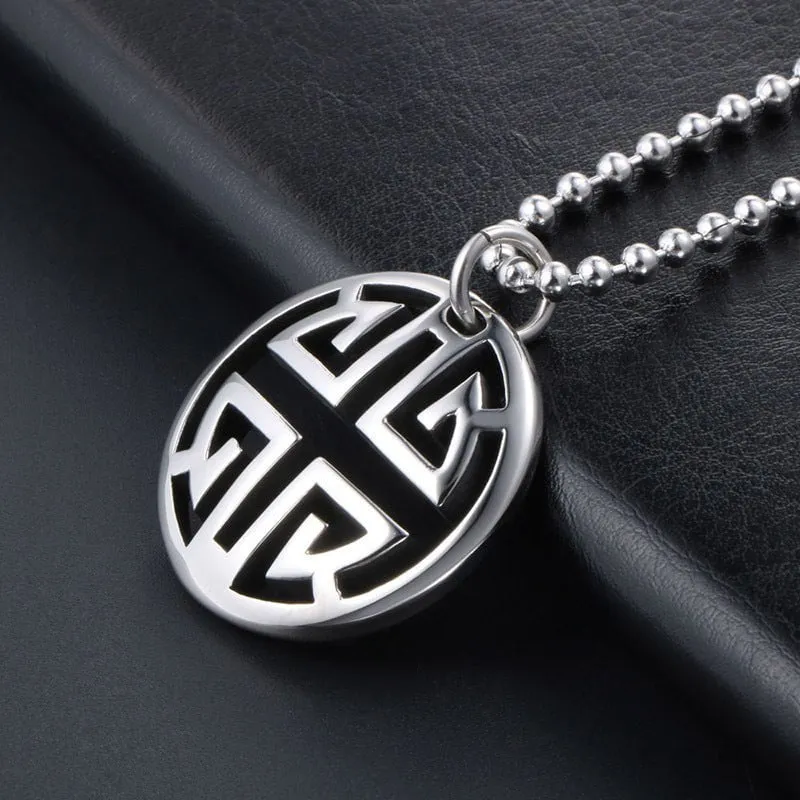 Artistic Dual Ring Long Necklace with Auspicious Pattern for Men