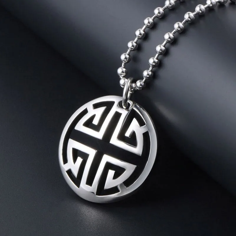 Artistic Dual Ring Long Necklace with Auspicious Pattern for Men