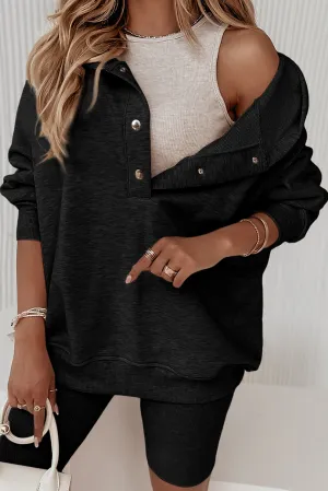 Black Snap Button Neck Oversized Hoodie