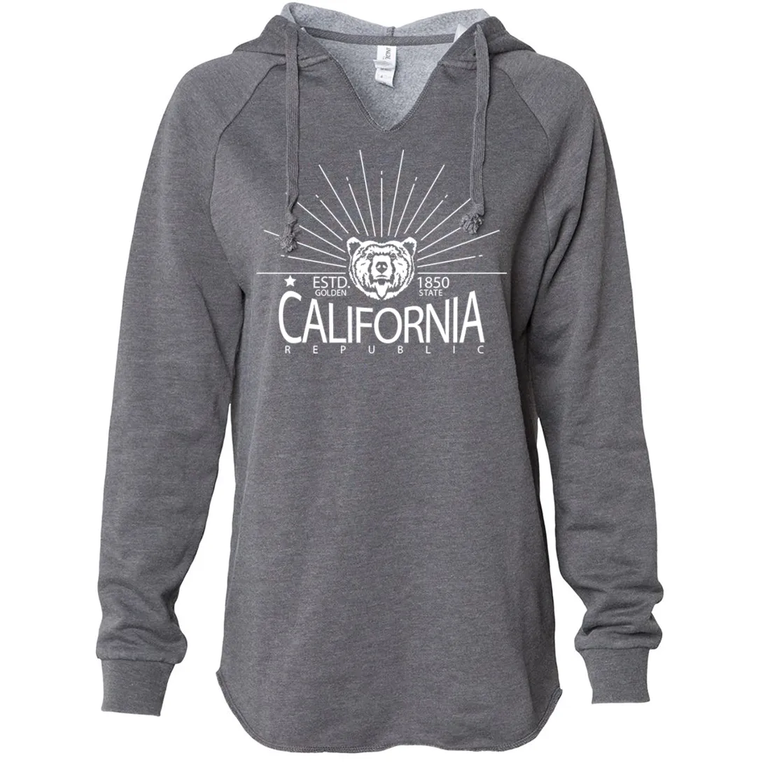 California Golden State White Print Women's Soft Hooded Pullover