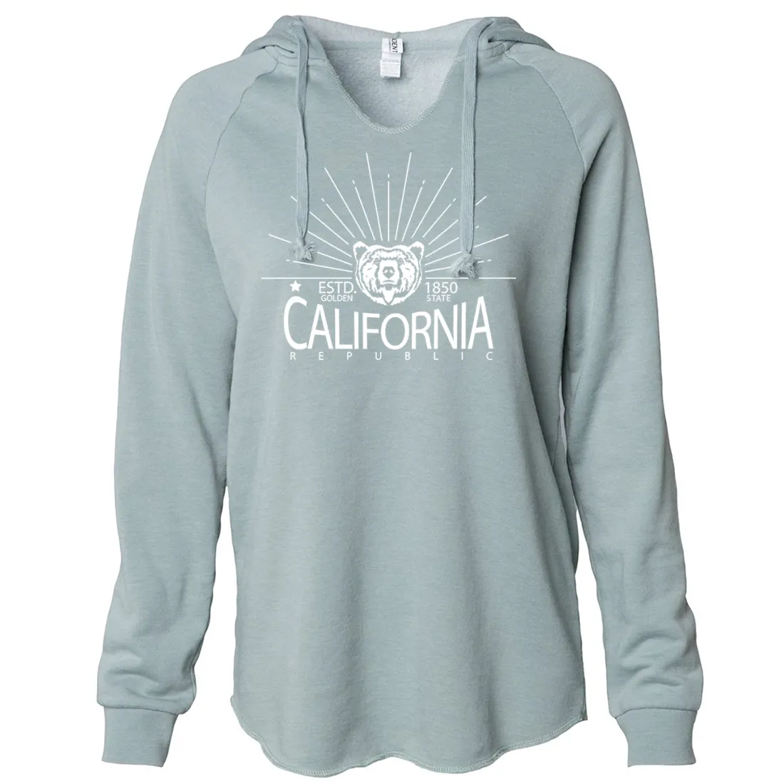 California Golden State White Print Women's Soft Hooded Pullover