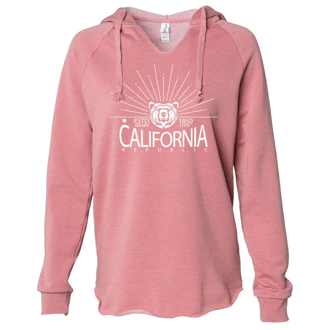 California Golden State White Print Women's Soft Hooded Pullover