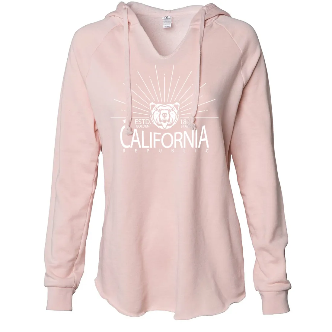 California Golden State White Print Women's Soft Hooded Pullover