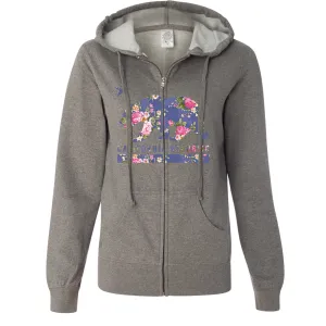 California Republic Paisley Flower Bear Ladies Lightweight Fitted Zip-Up Hoodie