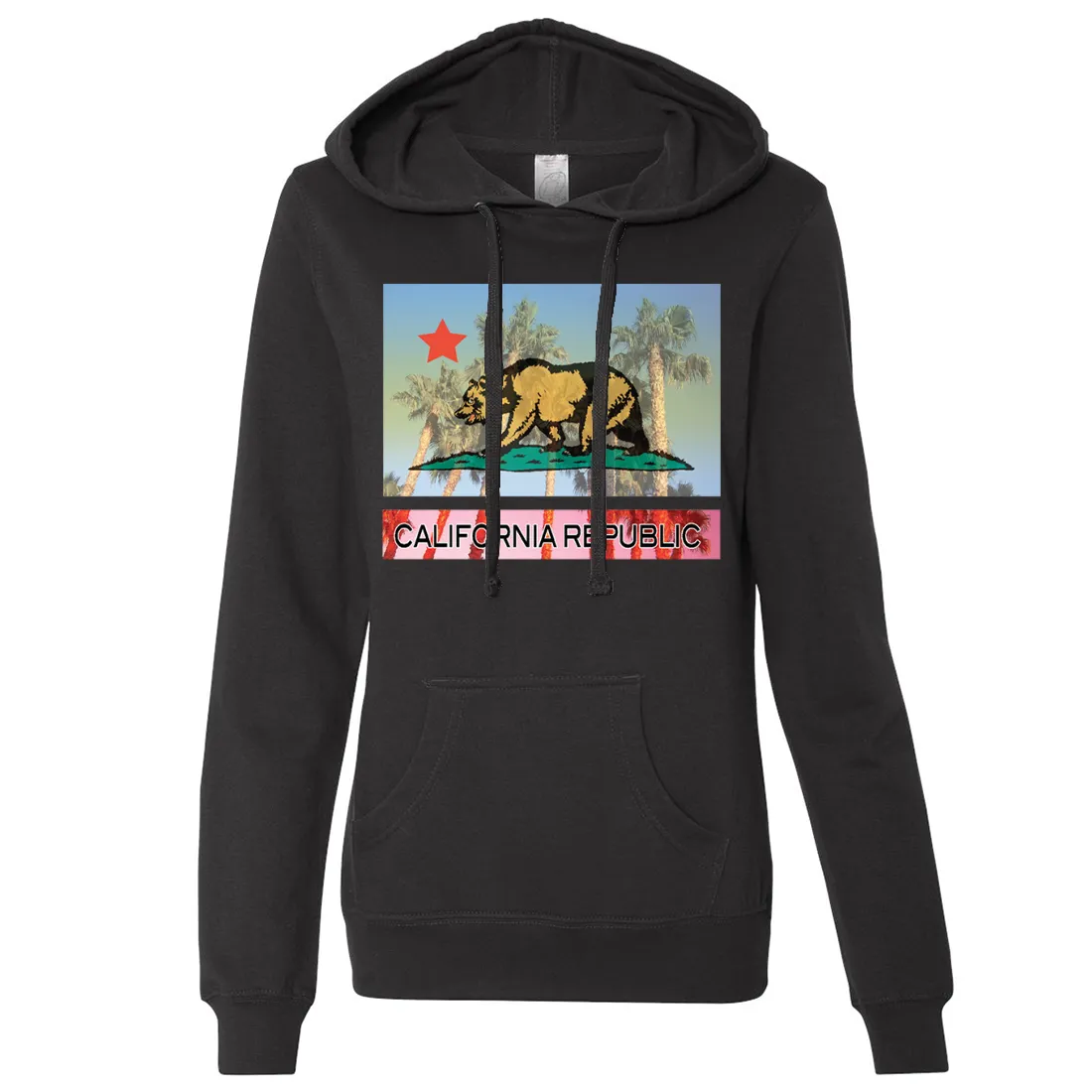California Republic Palm Tree Bear Ladies Lightweight Fitted Hoodie