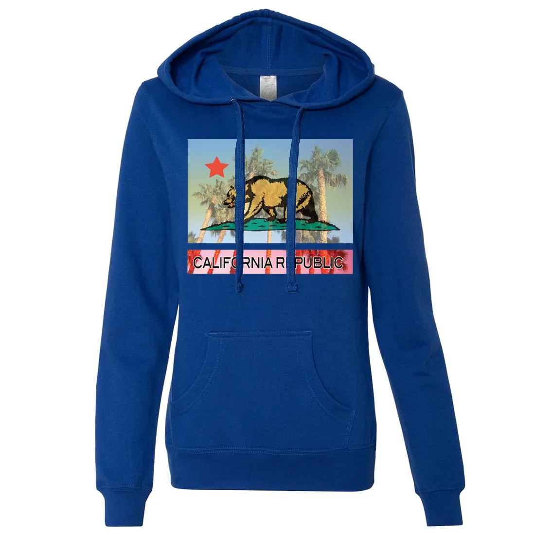 California Republic Palm Tree Bear Ladies Lightweight Fitted Hoodie