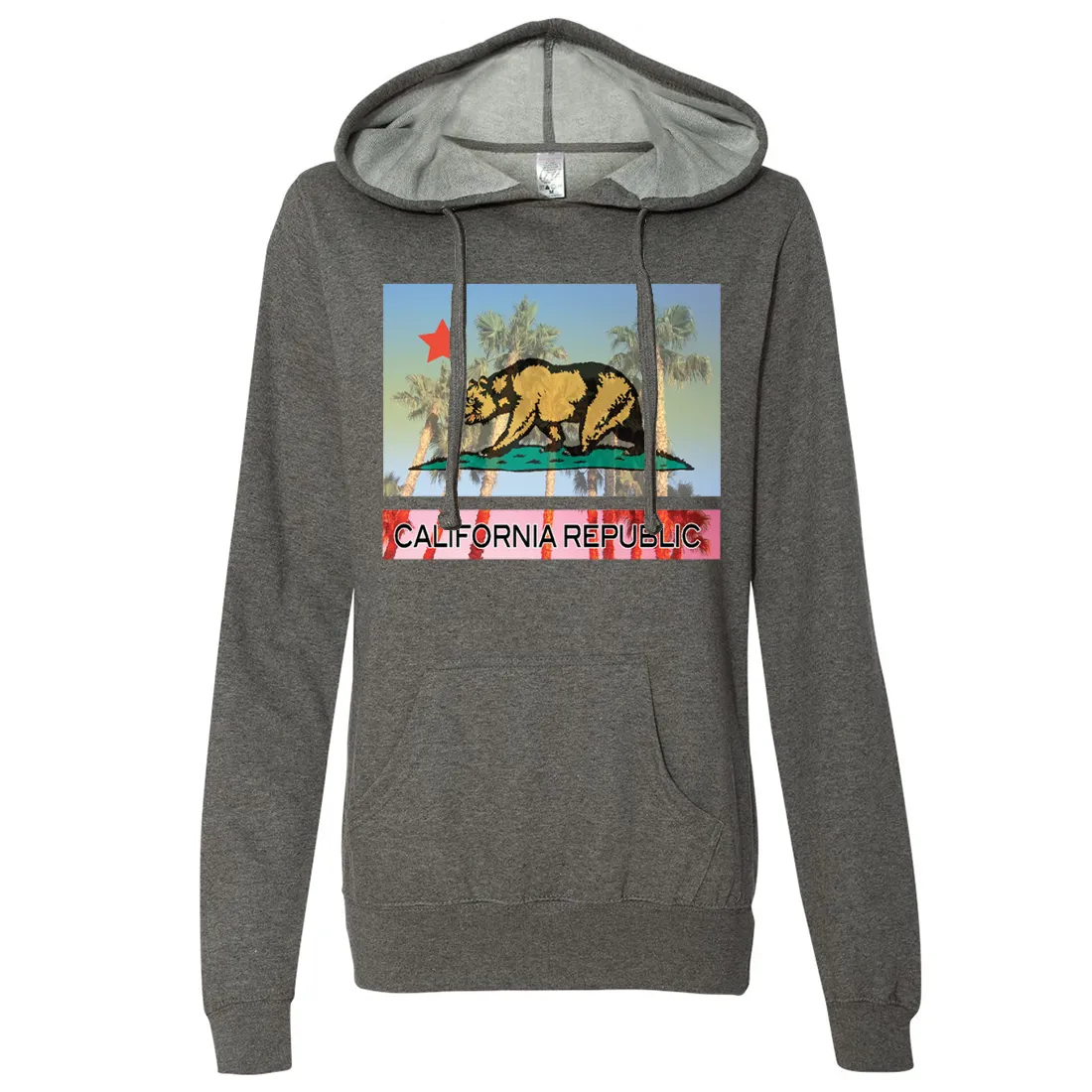 California Republic Palm Tree Bear Ladies Lightweight Fitted Hoodie