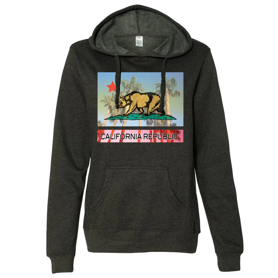California Republic Palm Tree Bear Ladies Lightweight Fitted Hoodie