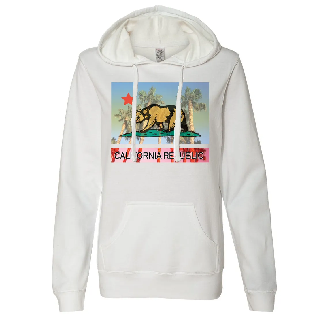 California Republic Palm Tree Bear Ladies Lightweight Fitted Hoodie