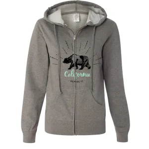 California Republic Stencil Ladies Lightweight Fitted Zip-Up Hoodie