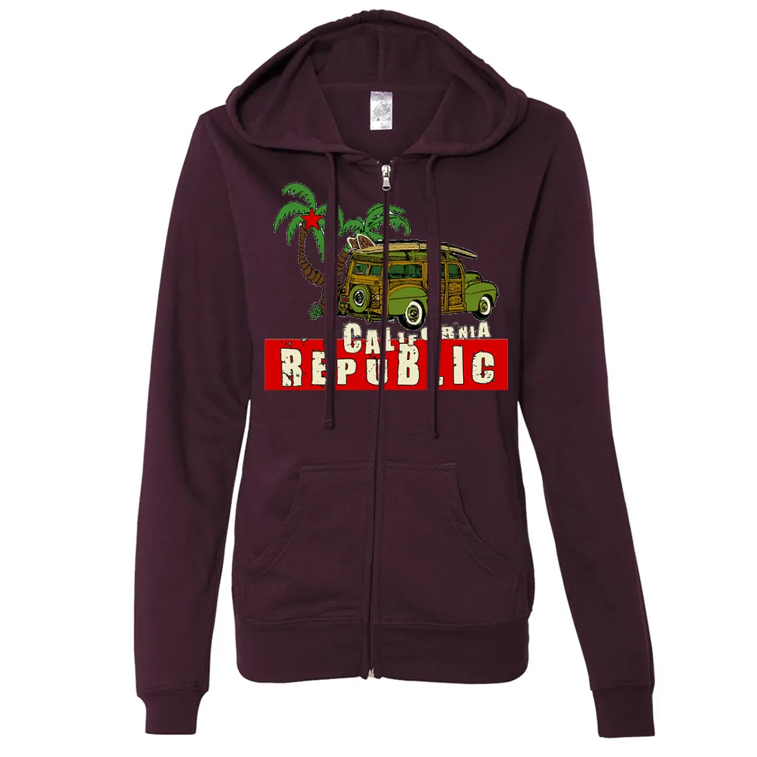 California Republic Woody Ladies Lightweight Fitted Zip-Up Hoodie