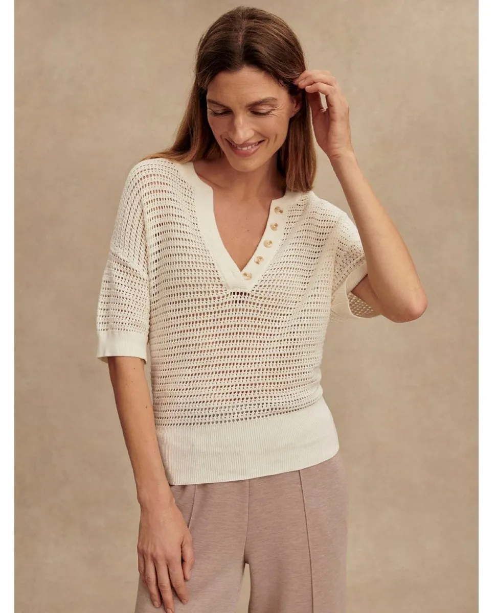Callie Short Sleeve Knit Top Egret