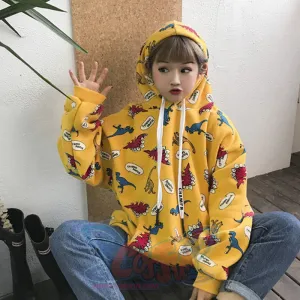 Casual Dinosaurs Print Oversized Hoodie J10017
