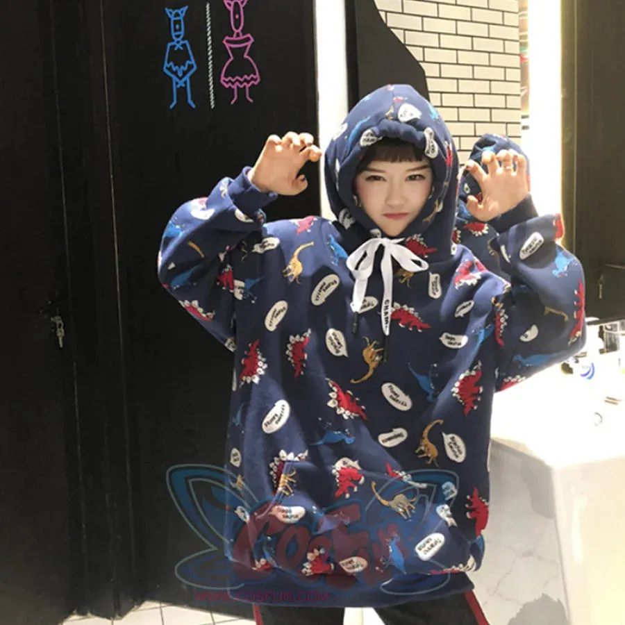 Casual Dinosaurs Print Oversized Hoodie J10017