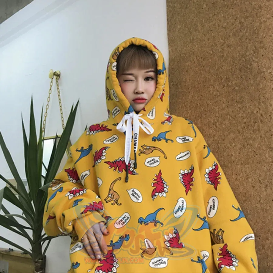 Casual Dinosaurs Print Oversized Hoodie J10017