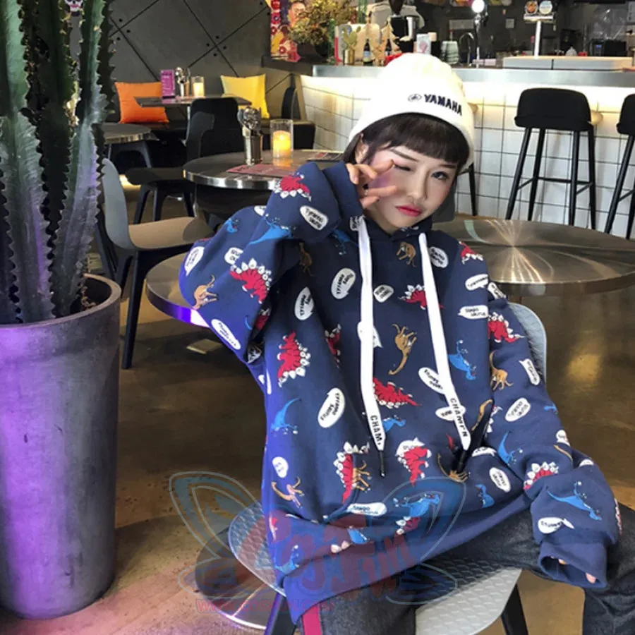 Casual Dinosaurs Print Oversized Hoodie J10017