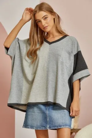 Charcoal   Grey Colorblock V Neck
