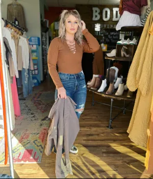Chestnut Lace-Up Bodysuit