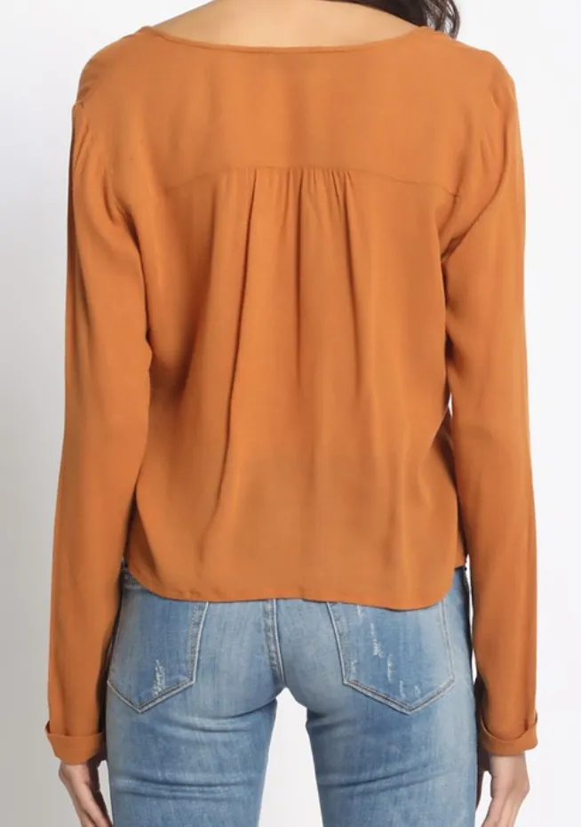 Chestnut V-Neck Button Down
