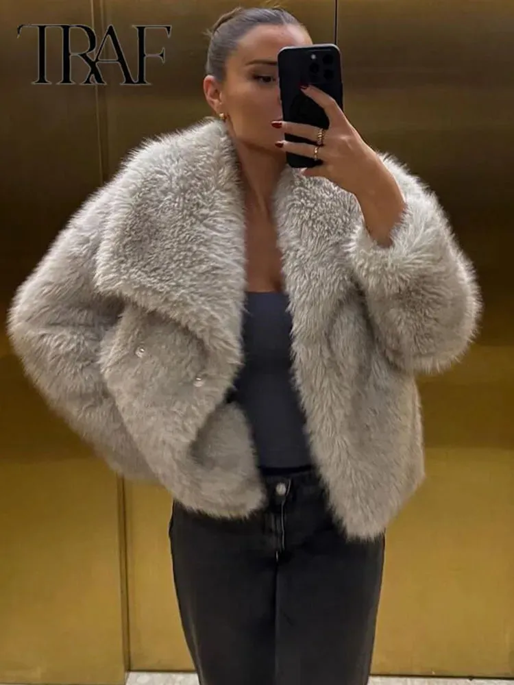 Chic Sequin Woven Jacket for Women – Metallic Loose Fit Winter Coat