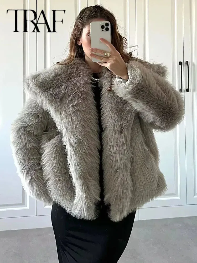 Chic Sequin Woven Jacket for Women – Metallic Loose Fit Winter Coat