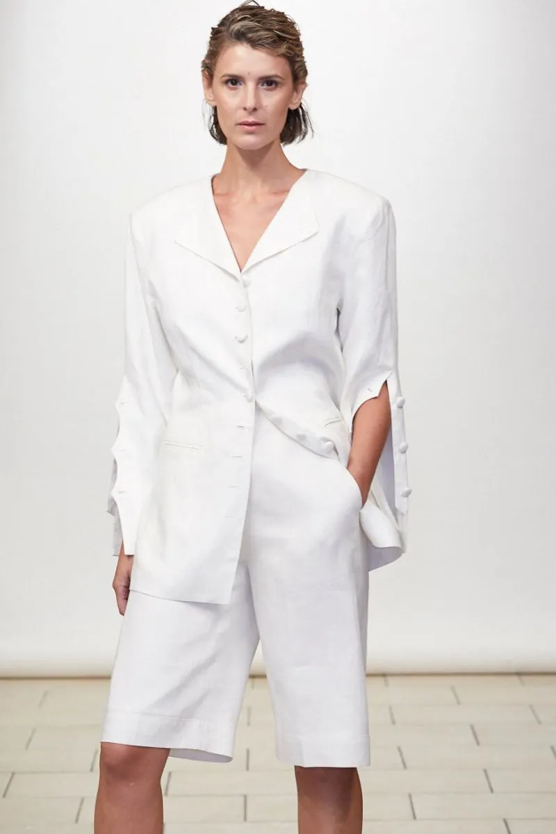 Classic Linen Jacket   Shorts Set - Style #1901JK (Coffee Bean)
