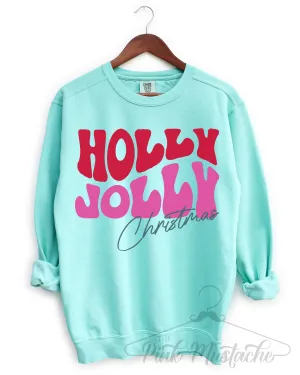 Comfort Colors Chalky Mint Holly Jolly Christmas Sweatshirt - Adult Sizes