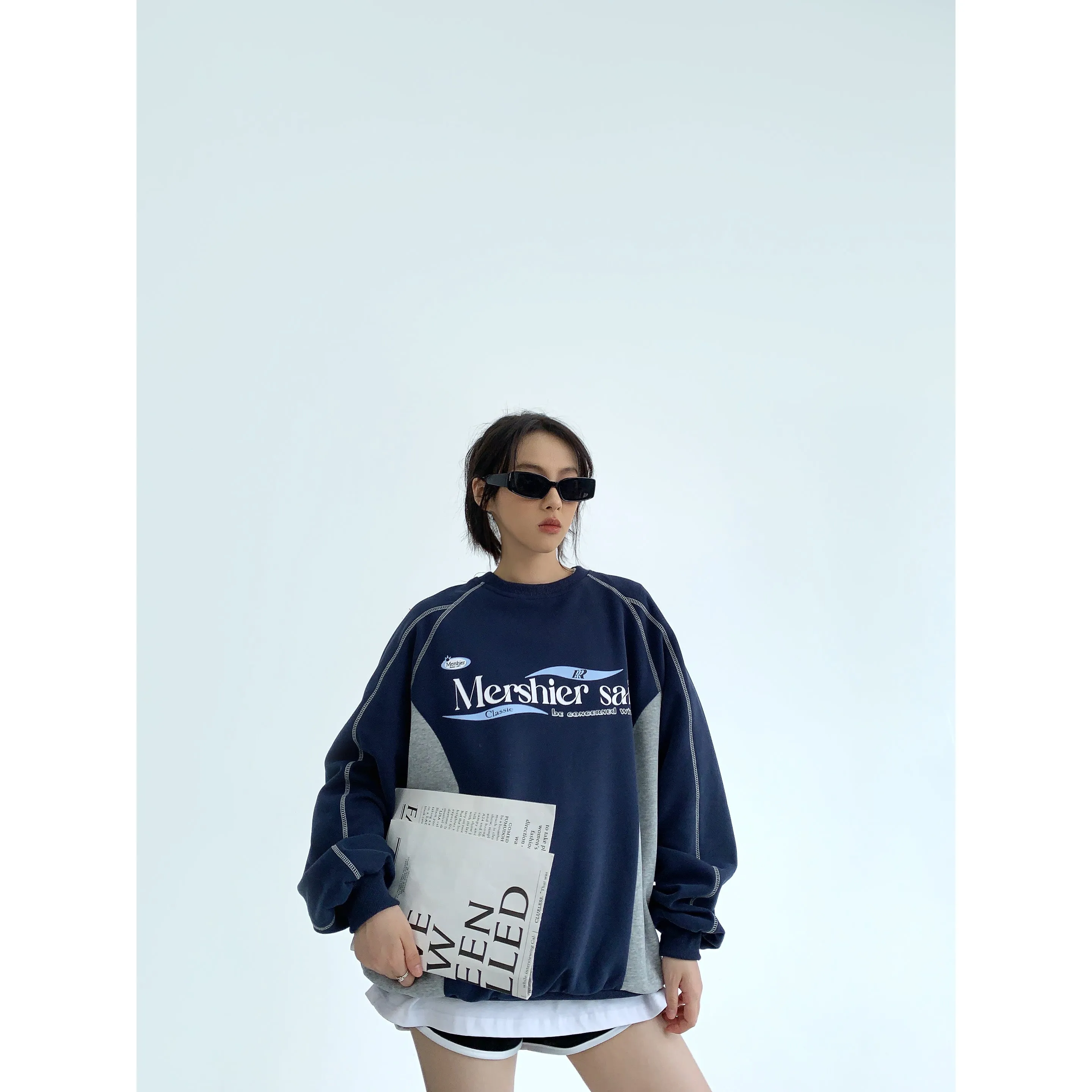 Contrast Panel Oversized Graphic Hoodie