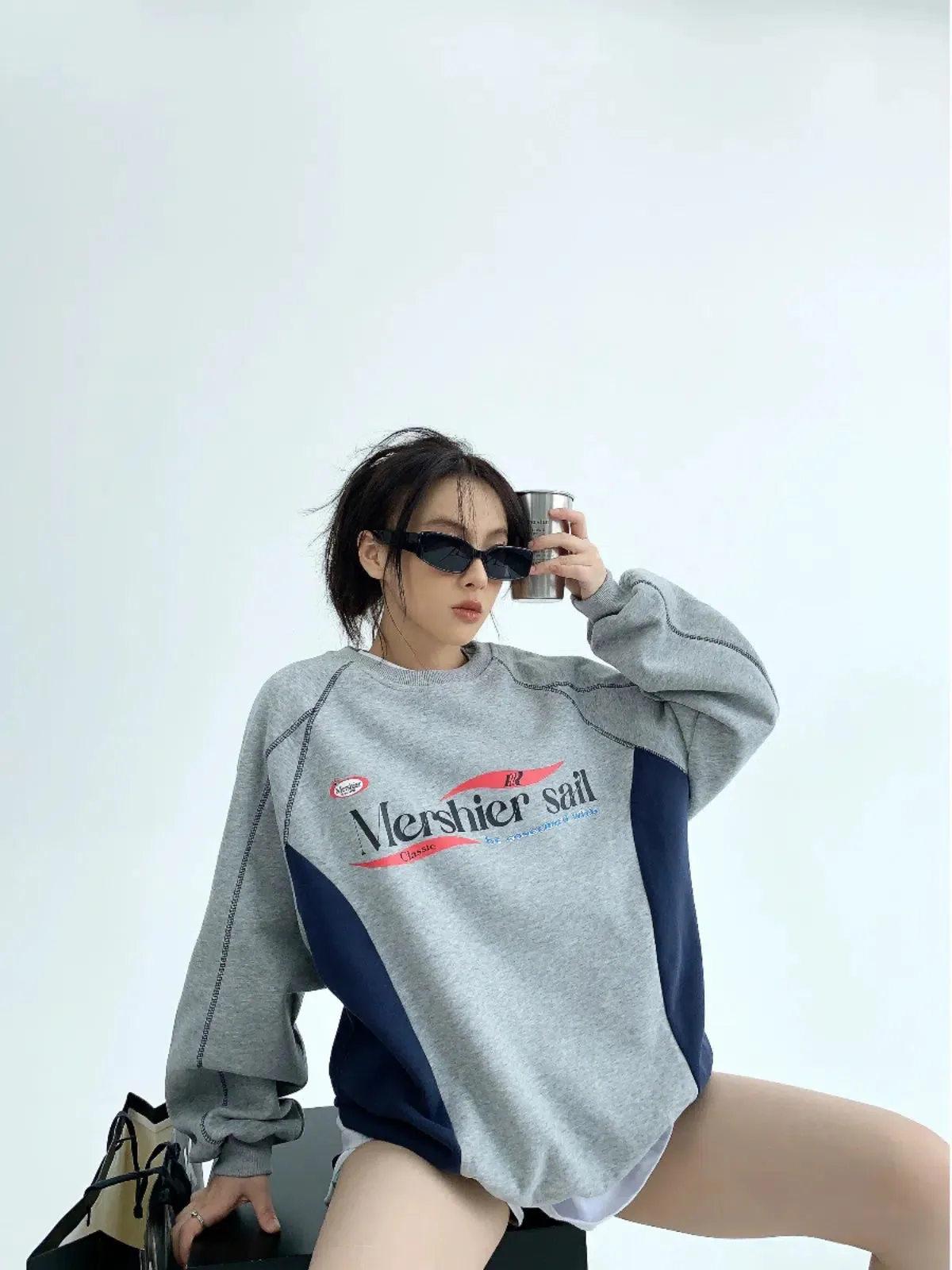 Contrast Panel Oversized Graphic Hoodie