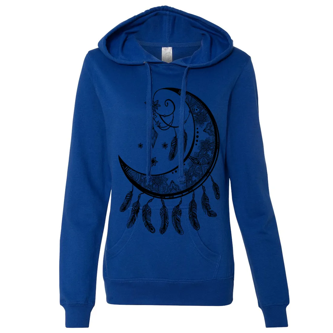 Crescent Moon Dreamcatcher Black Ladies Lightweight Fitted Hoodie
