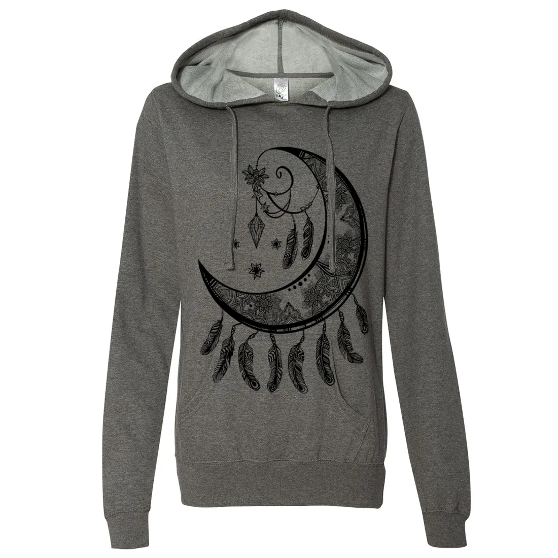 Crescent Moon Dreamcatcher Black Ladies Lightweight Fitted Hoodie