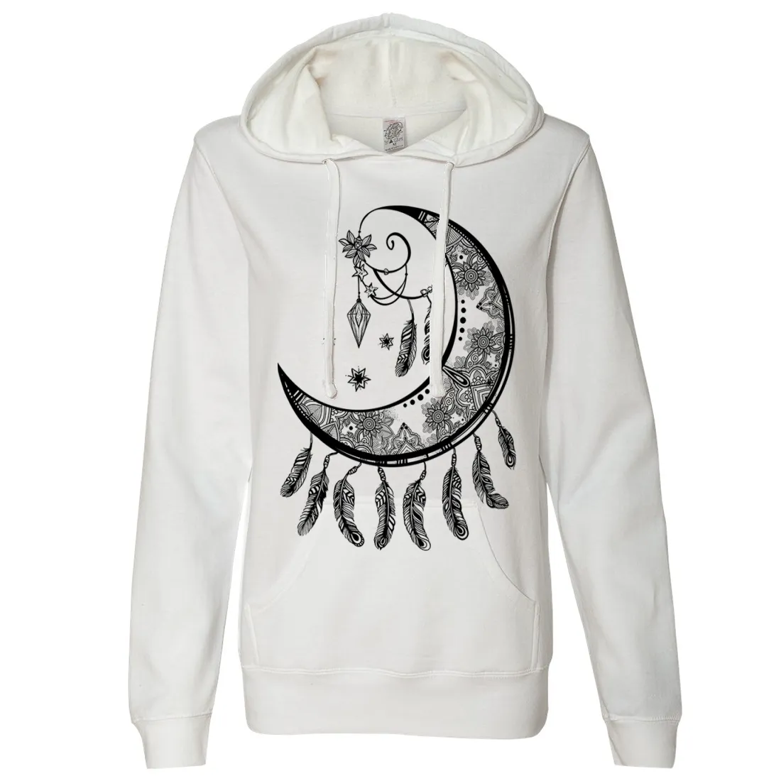 Crescent Moon Dreamcatcher Black Ladies Lightweight Fitted Hoodie